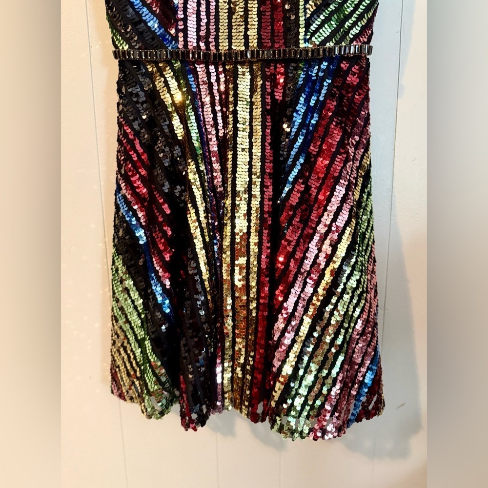 JVN by Jovani Multi Sequin V Neck Fit and Flare Short Dress JVN2540 - Picture 7 of 16